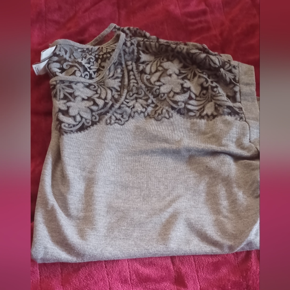 Embroidered Yoke Gray Top